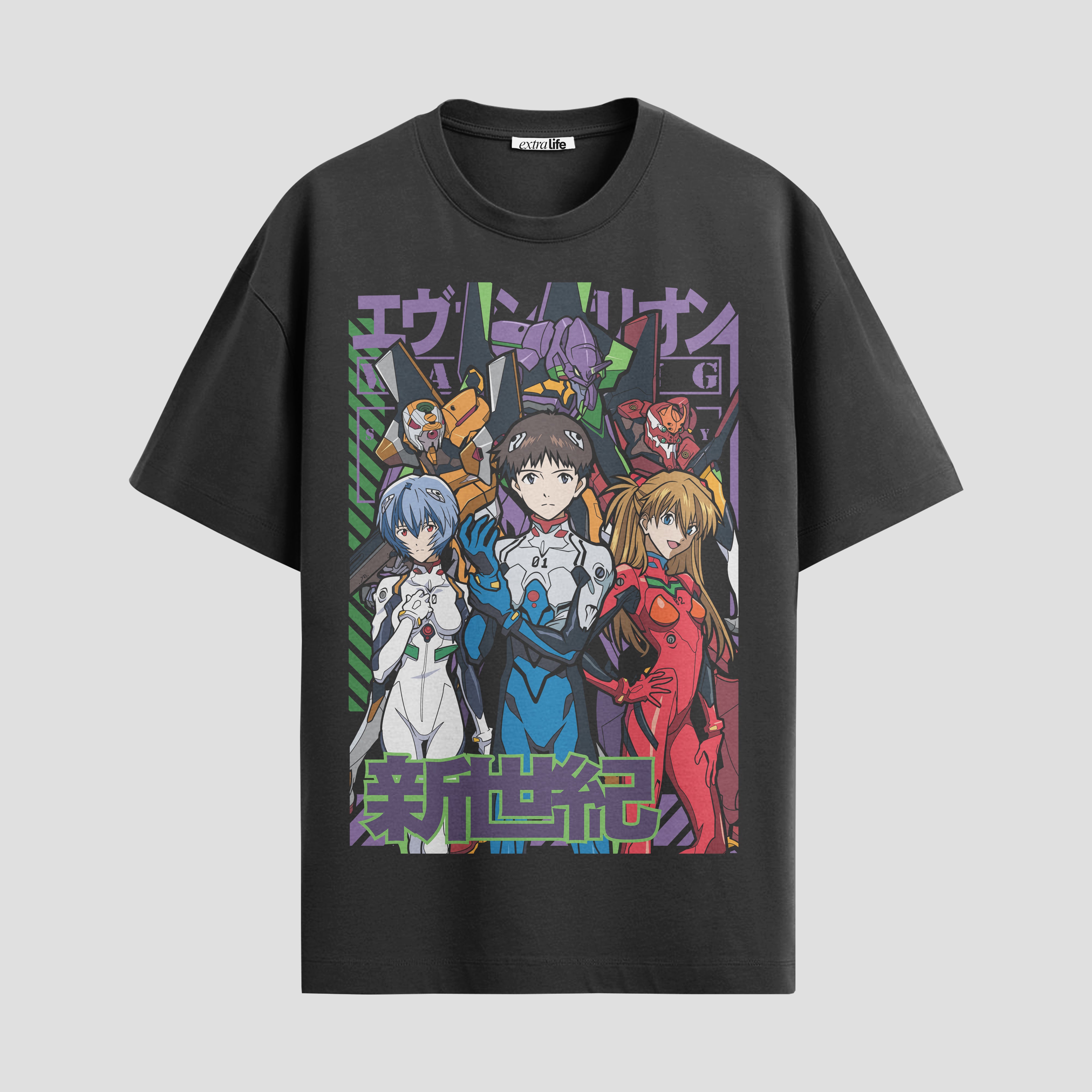 Playera urbana de anime y gaming ExtraLife MX, corte Standard Fit unisex ligero y transpirable en color Deep Black y Pure White, ropa de uso diario para gym y casual.