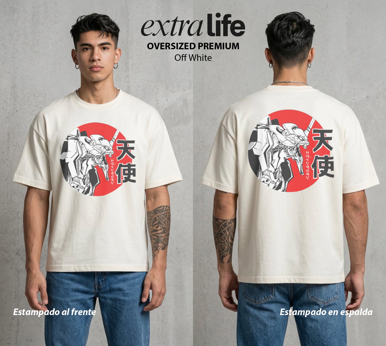 Unidad de Combate | La Unidad del Poder #01402 - Playera Oversized Premium | Off White - Foto en modelo