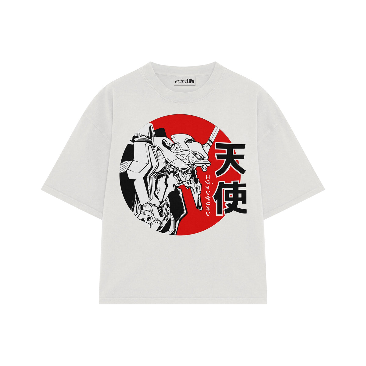 Playera streetwear premium de anime y gaming ExtraLife MX, corte oversized drop shoulder ligero y fresco en color Deep Black y Off-White, moda urbana mexicana de culto.