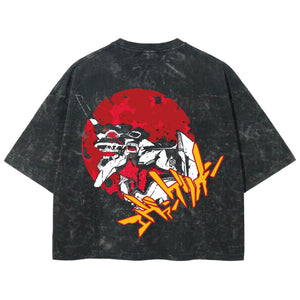 Playera streetwear premium de anime y gaming ExtraLife MX, corte boxy deluxe mineral wash heavyweight en color Acid Wash, moda urbana mexicana de culto.