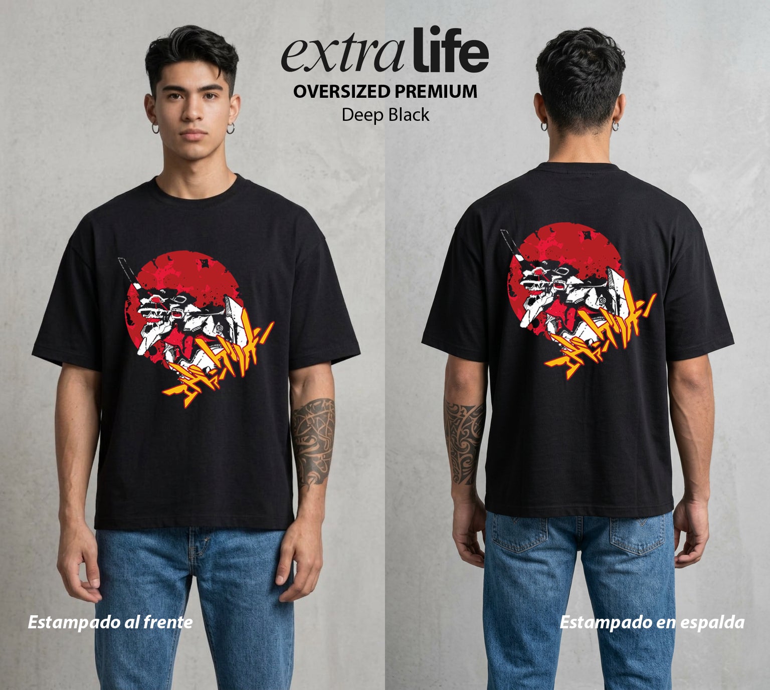Unidad de Combate | El Gigante de Luz #01403 - Playera Oversized Premium | Deep Black - Foto en modelo