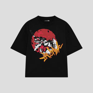 Playera streetwear premium de anime y gaming ExtraLife MX, corte boxy oversized drop shoulder heavyweight en color Deep Black y Off-White, moda urbana mexicana de culto.