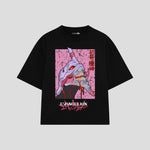 Playera streetwear premium de anime y gaming ExtraLife MX, corte boxy oversized drop shoulder heavyweight en color Deep Black y Off-White, moda urbana mexicana de culto.