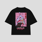 Playera streetwear premium de anime y gaming ExtraLife MX, corte boxy oversized drop shoulder heavyweight en color Deep Black y Off-White, moda urbana mexicana de culto.