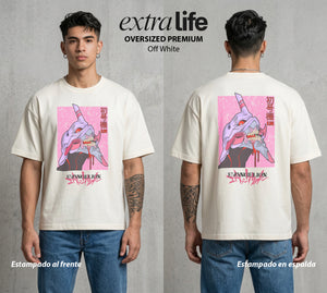 Unidad de Combate | El Gigante de Luz #01405 - Playera Oversized Premium | Off White - Foto en modelo