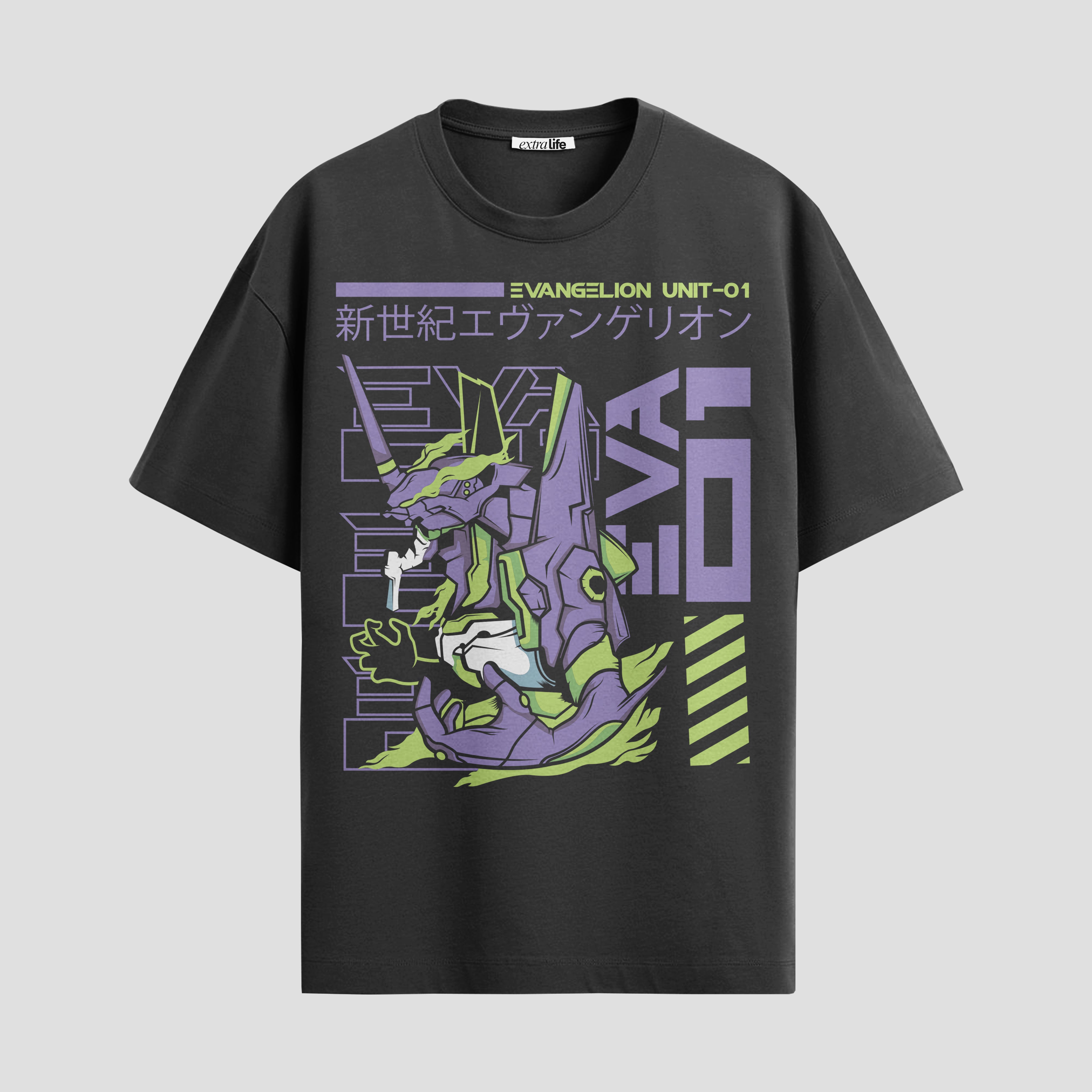 Playera urbana de anime y gaming ExtraLife MX, corte Standard Fit unisex ligero y transpirable en color Deep Black y Pure White, ropa de uso diario para gym y casual.