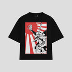 Playera streetwear premium de anime y gaming ExtraLife MX, corte boxy oversized drop shoulder heavyweight en color Deep Black y Off-White, moda urbana mexicana de culto.