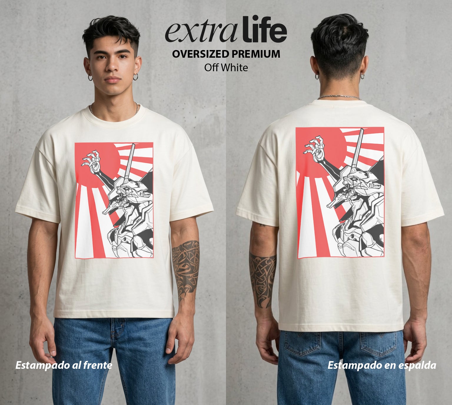 Unidad de Combate | La Unidad del Poder #01408 - Playera Oversized Premium | Off White - Foto en modelo