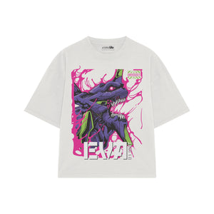 Playera streetwear premium de anime y gaming ExtraLife MX, corte boxy oversized drop shoulder heavyweight en color Deep Black y Off-White, moda urbana mexicana de culto.