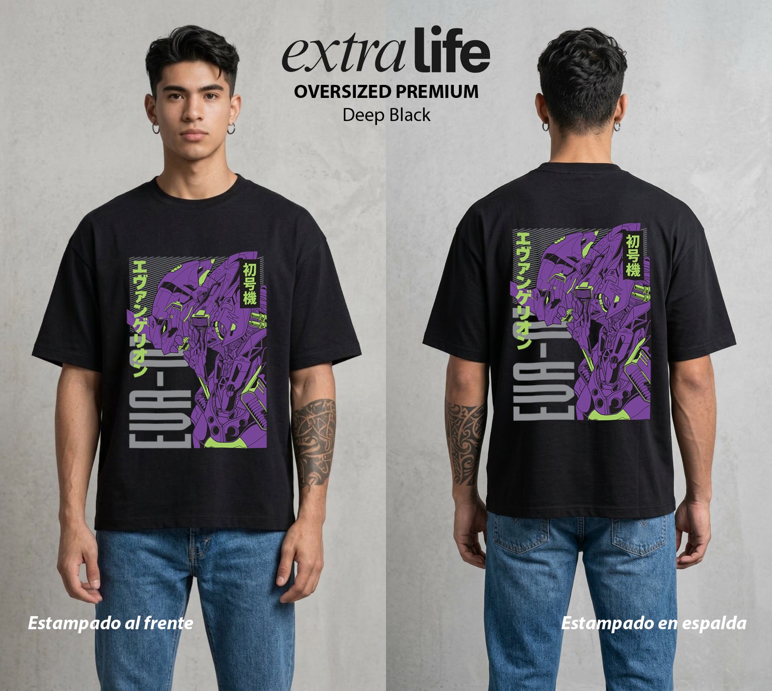 Unidad de Combate | El Gigante de Luz #01411 - Playera Oversized Premium | Deep Black - Foto en modelo