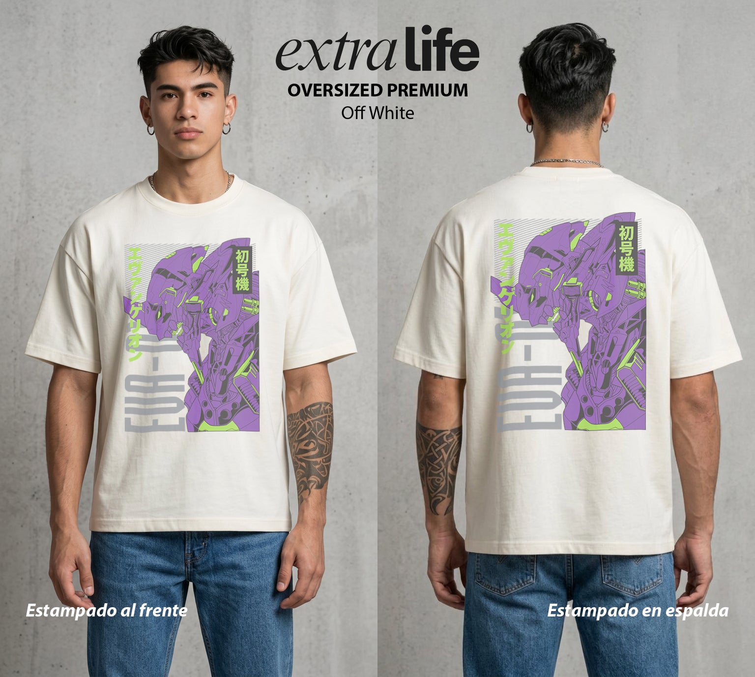 Unidad de Combate | El Gigante de Luz #01411 - Playera Oversized Premium | Off White - Foto en modelo