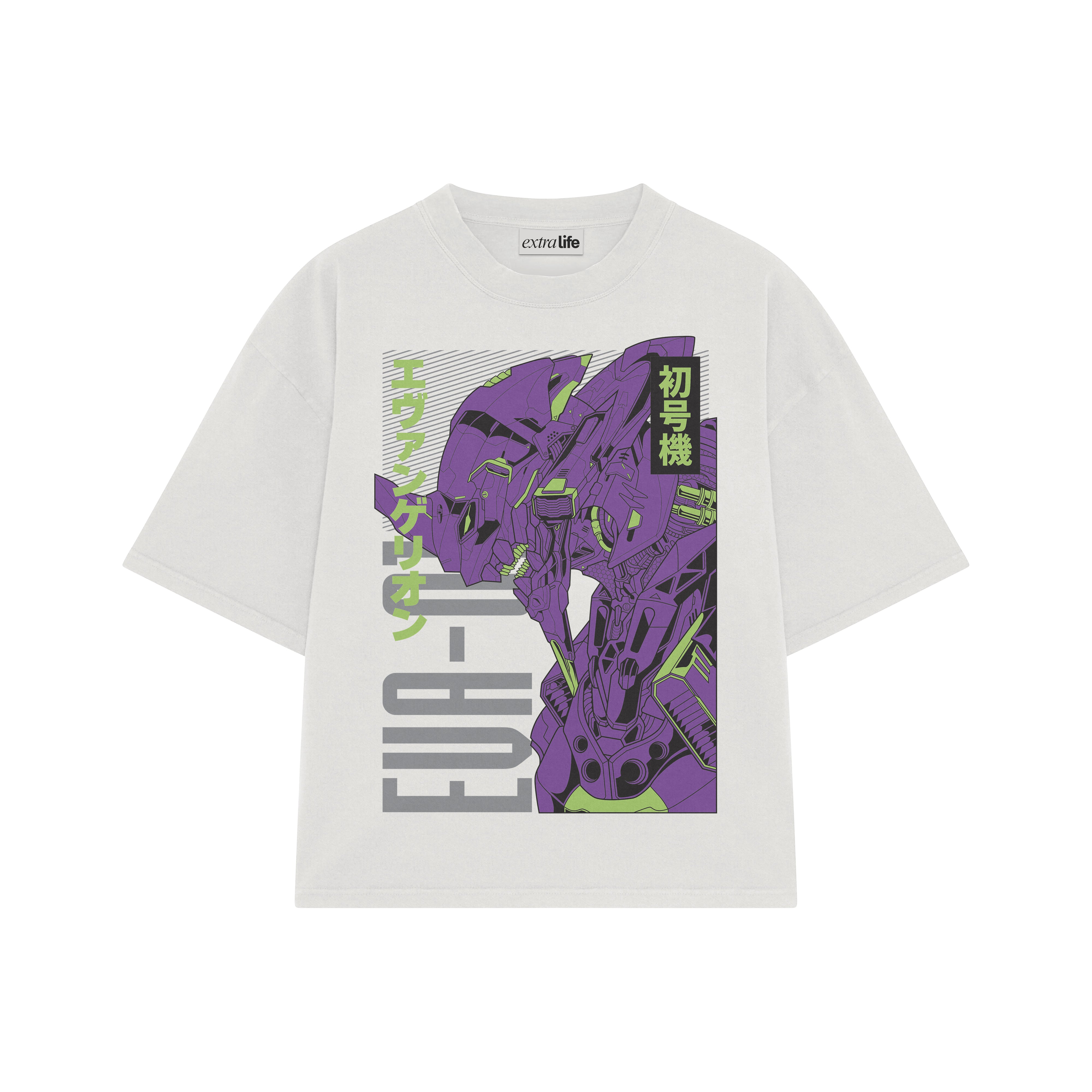 Playera streetwear premium de anime y gaming ExtraLife MX, corte boxy oversized drop shoulder heavyweight en color Deep Black y Off-White, moda urbana mexicana de culto.
