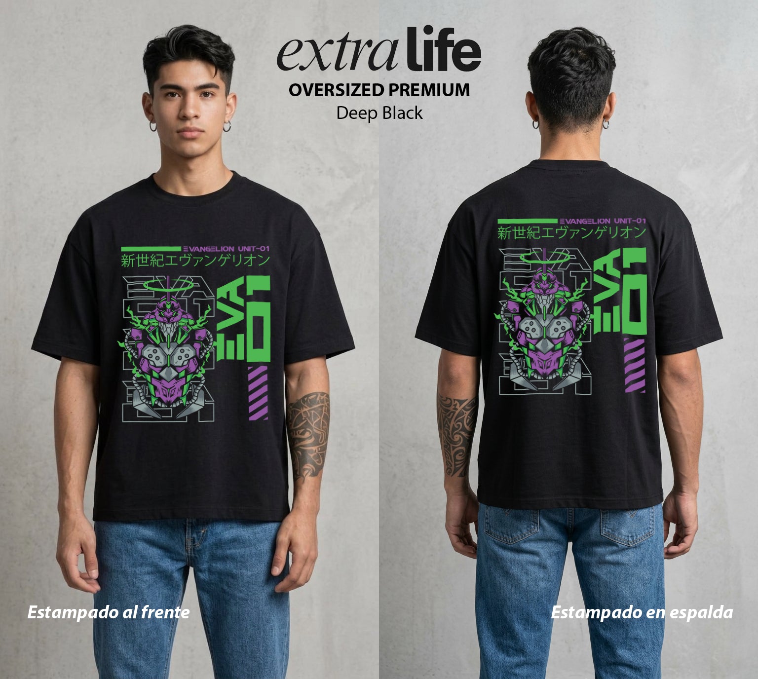 Unidad de Combate | La Unidad del Poder #01412 - Playera Oversized Premium | Deep Black - Foto en modelo