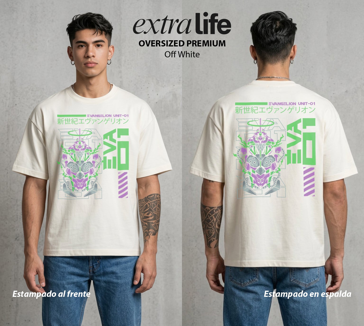 Unidad de Combate | La Unidad del Poder #01412 - Playera Oversized Premium | Off White - Foto en modelo