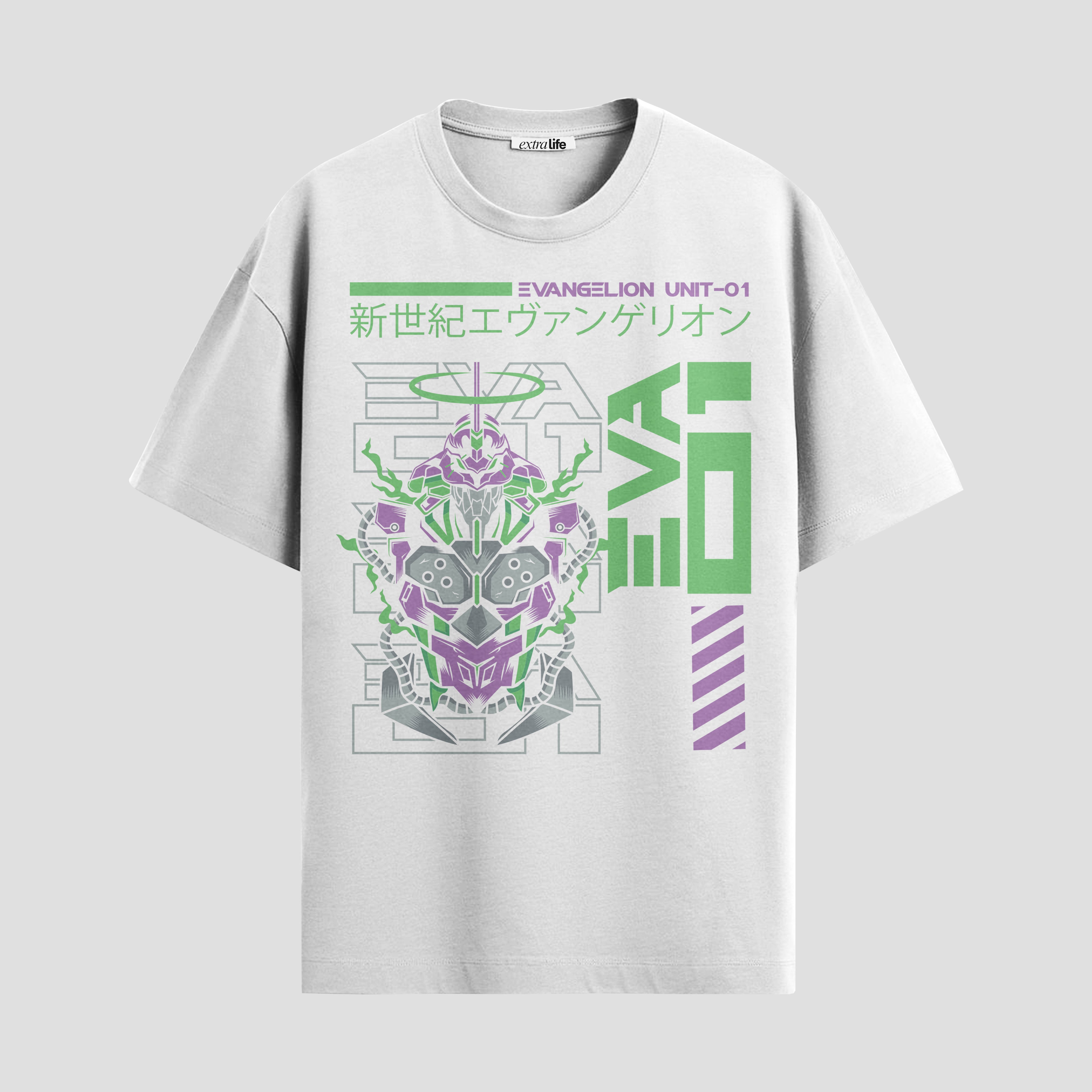 Playera urbana de anime y gaming ExtraLife MX, corte Standard Fit unisex ligero y transpirable en color Deep Black y Pure White, ropa de uso diario para gym y casual.