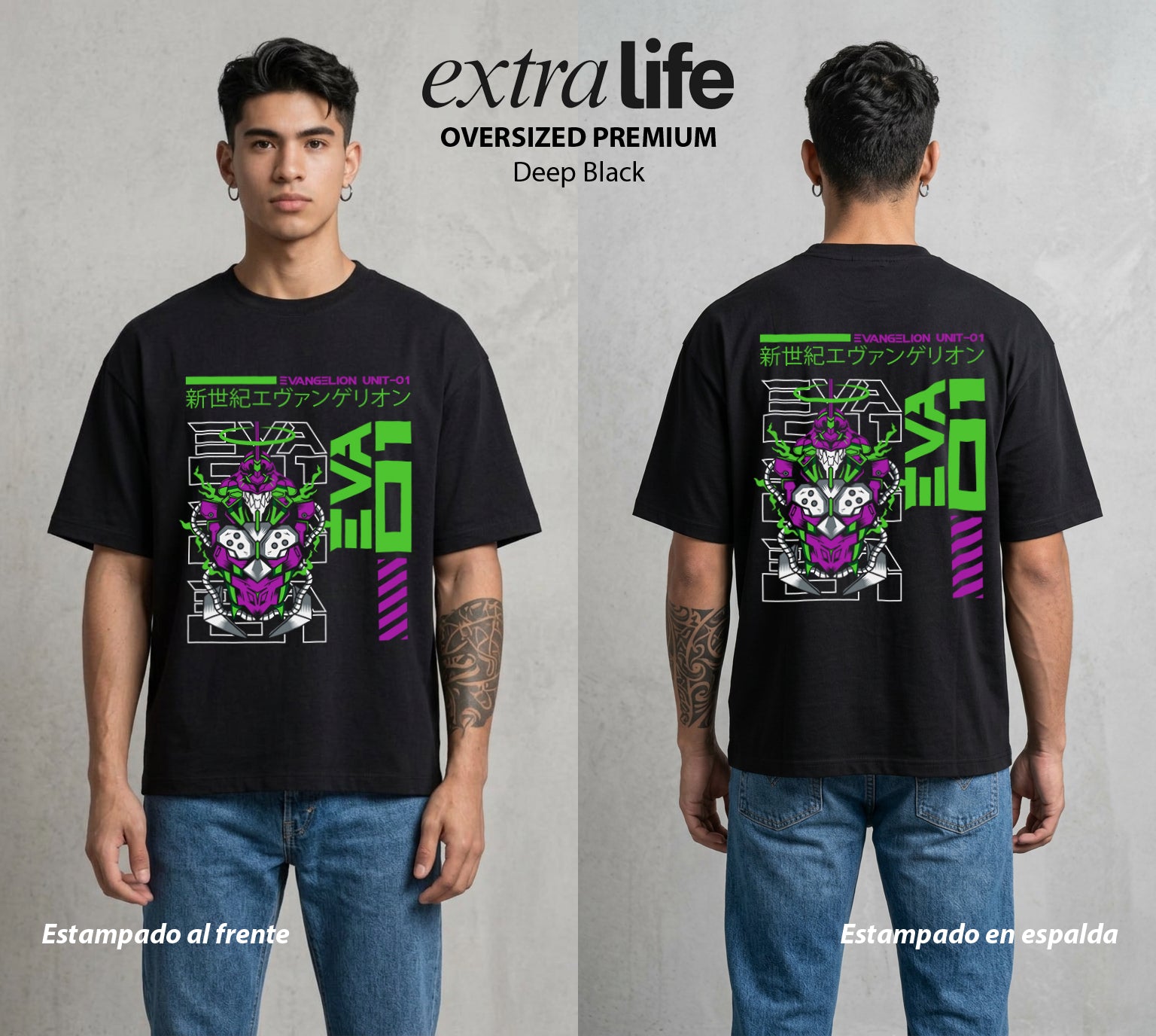 Unidad de Combate | El Gigante de Luz #01413 - Playera Oversized Premium | Deep Black - Foto en modelo