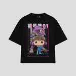 Playera streetwear premium de anime y gaming ExtraLife MX, corte boxy oversized drop shoulder heavyweight en color Deep Black y Off-White, moda urbana mexicana de culto.