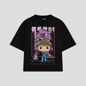 Playera streetwear premium de anime y gaming ExtraLife MX, corte boxy oversized drop shoulder heavyweight en color Deep Black y Off-White, moda urbana mexicana de culto.