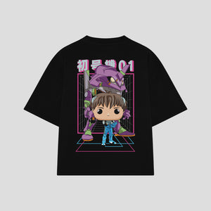 Playera streetwear premium de anime y gaming ExtraLife MX, corte boxy oversized drop shoulder heavyweight en color Deep Black y Off-White, moda urbana mexicana de culto.