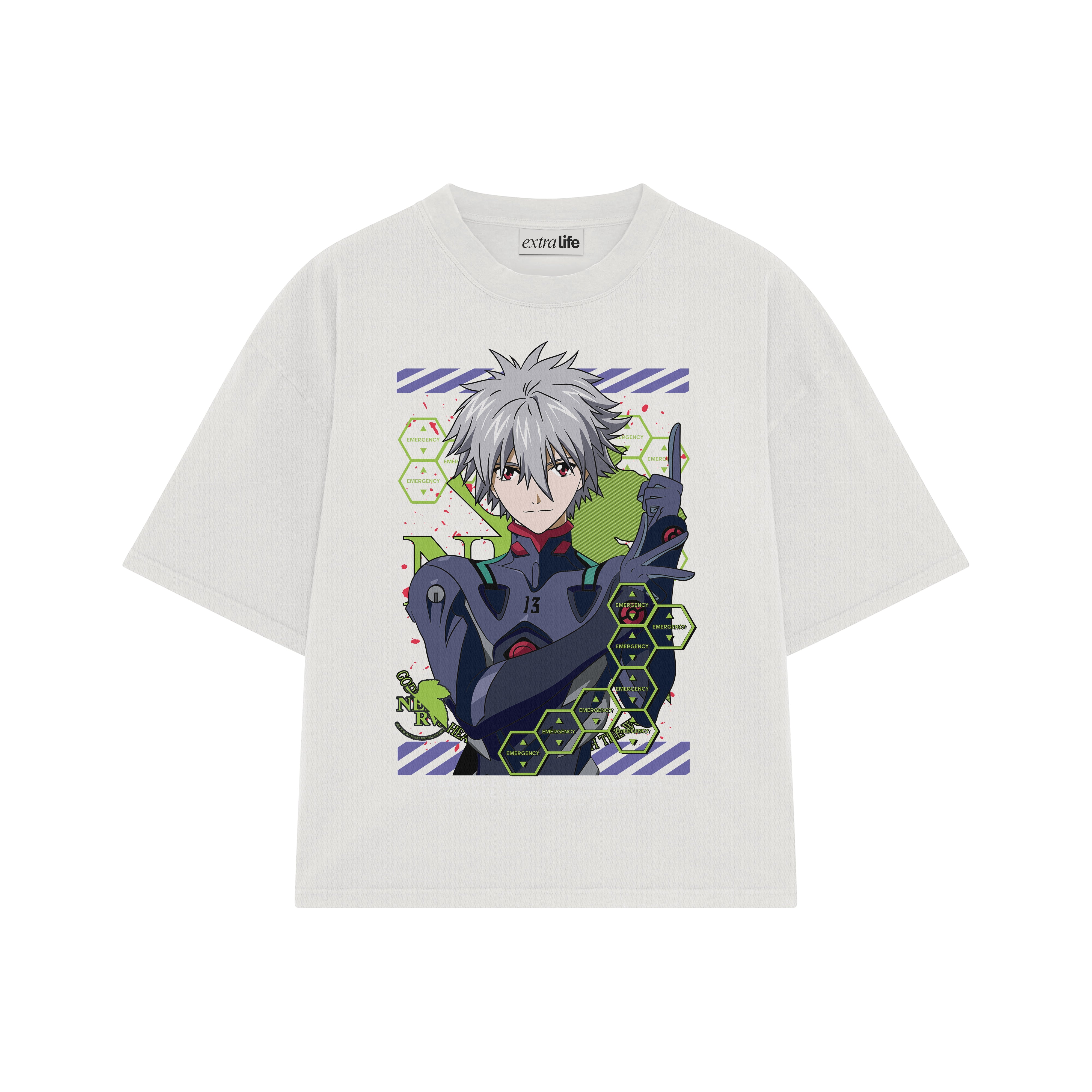 Playera streetwear premium de anime y gaming ExtraLife MX, corte boxy oversized drop shoulder heavyweight en color Deep Black y Off-White, moda urbana mexicana de culto.