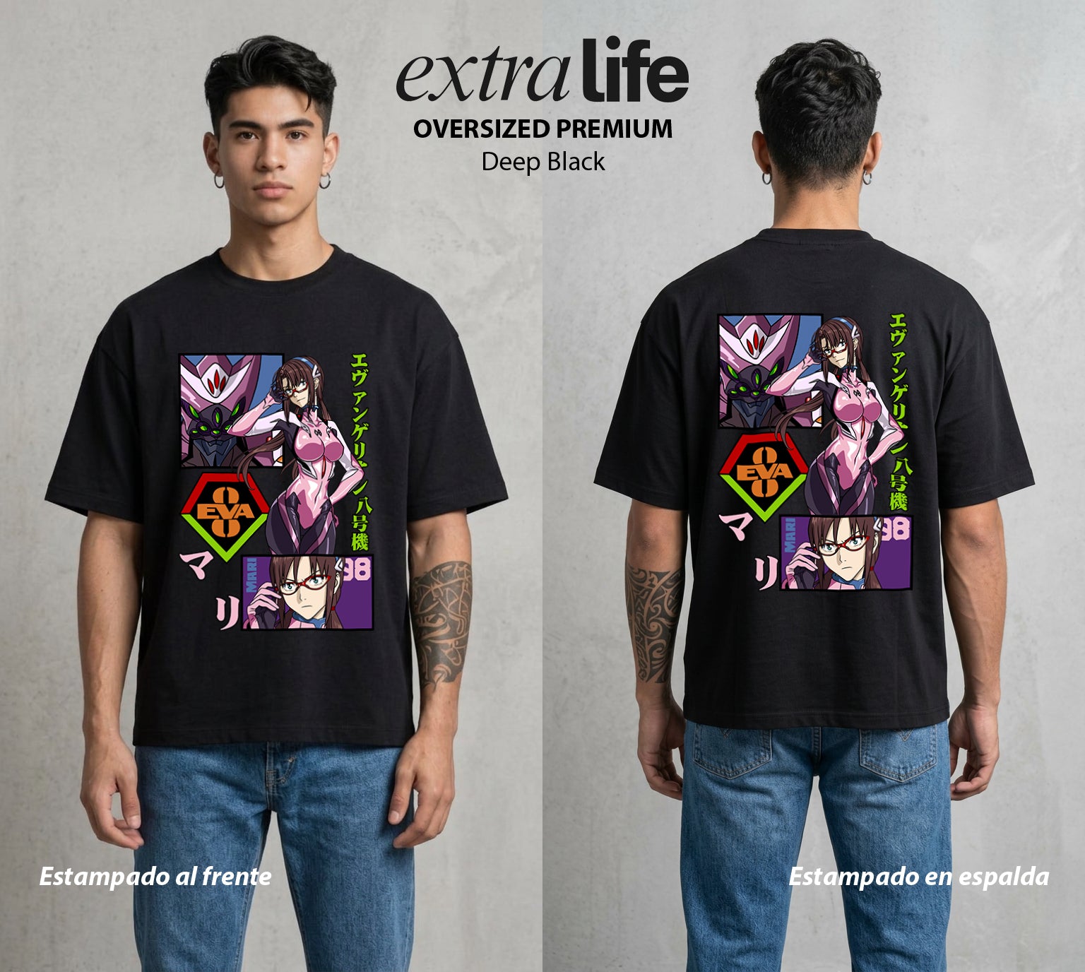 Unidad de Combate | La Cuarta Piloto #01417 - Playera Oversized Premium | Deep Black - Foto en modelo