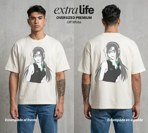 Unidad de Combate | La Cuarta del EVA #01418 - Playera Oversized Premium | Off White - Foto en modelo