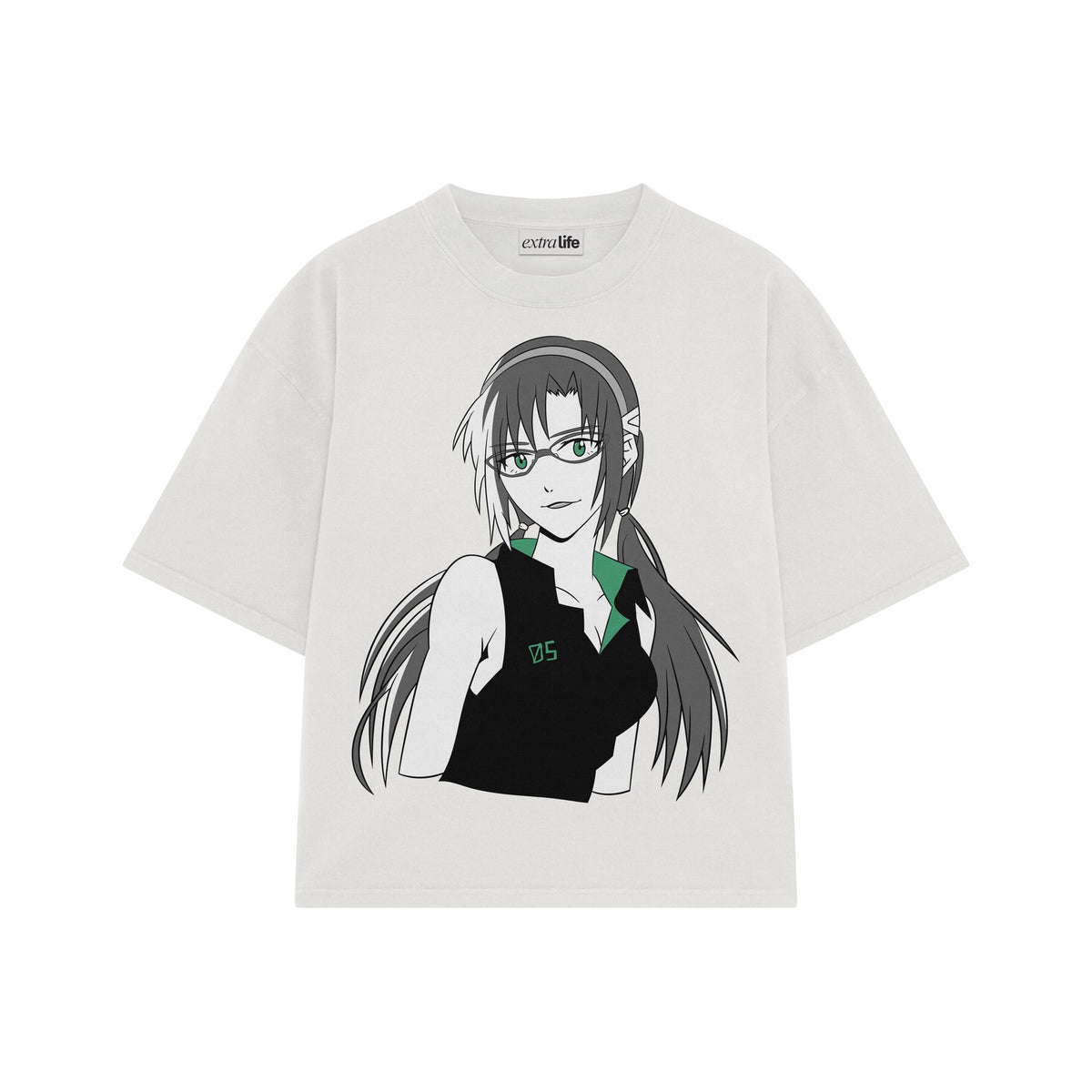 Playera streetwear premium de anime y gaming ExtraLife MX, corte oversized drop shoulder ligero y fresco en color Deep Black y Off-White, moda urbana mexicana de culto.