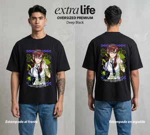Unidad de Combate | La Piloto Experimental #01419 - Playera Oversized Premium | Deep Black - Foto en modelo