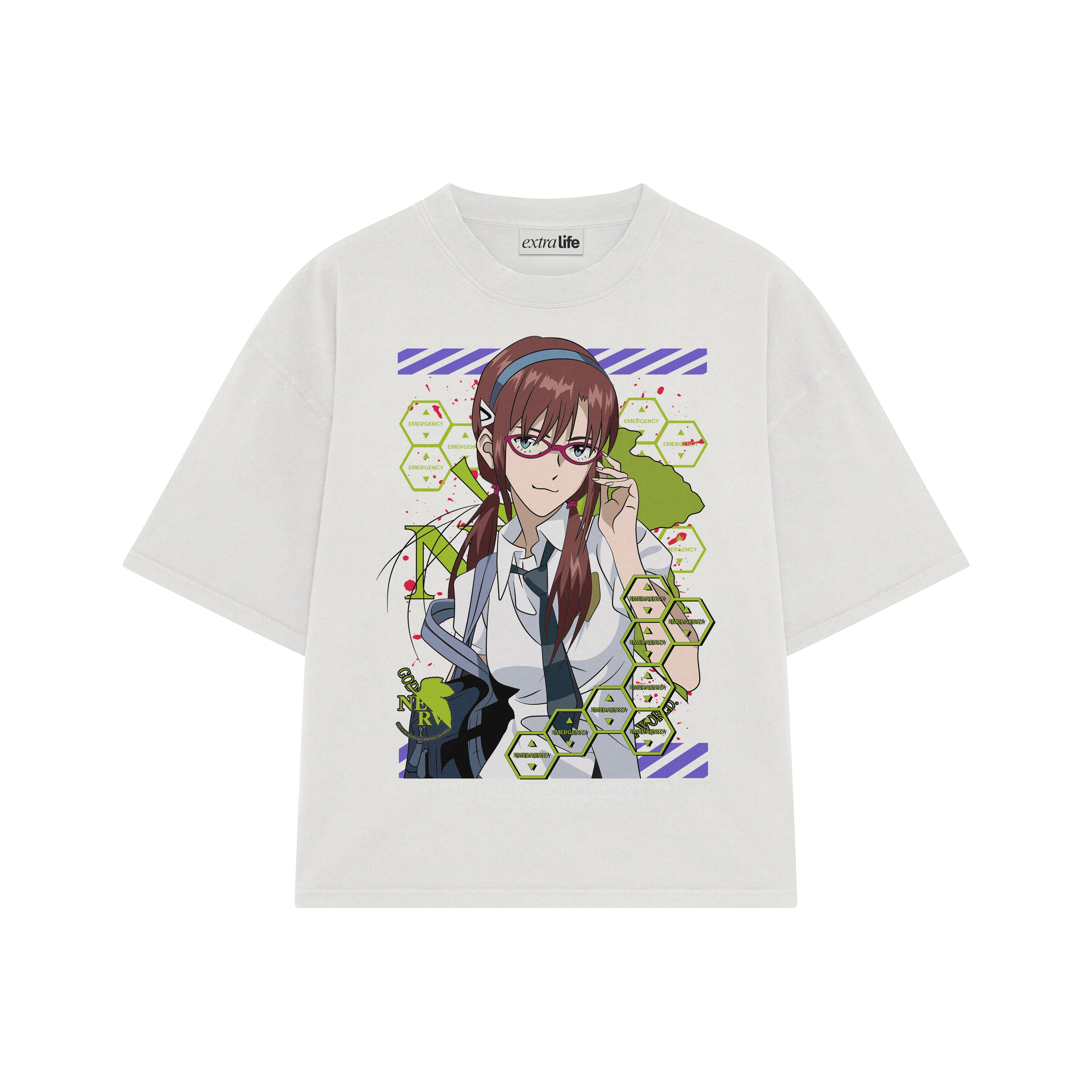 Playera streetwear premium de anime y gaming ExtraLife MX, corte boxy oversized drop shoulder heavyweight en color Deep Black y Off-White, moda urbana mexicana de culto.