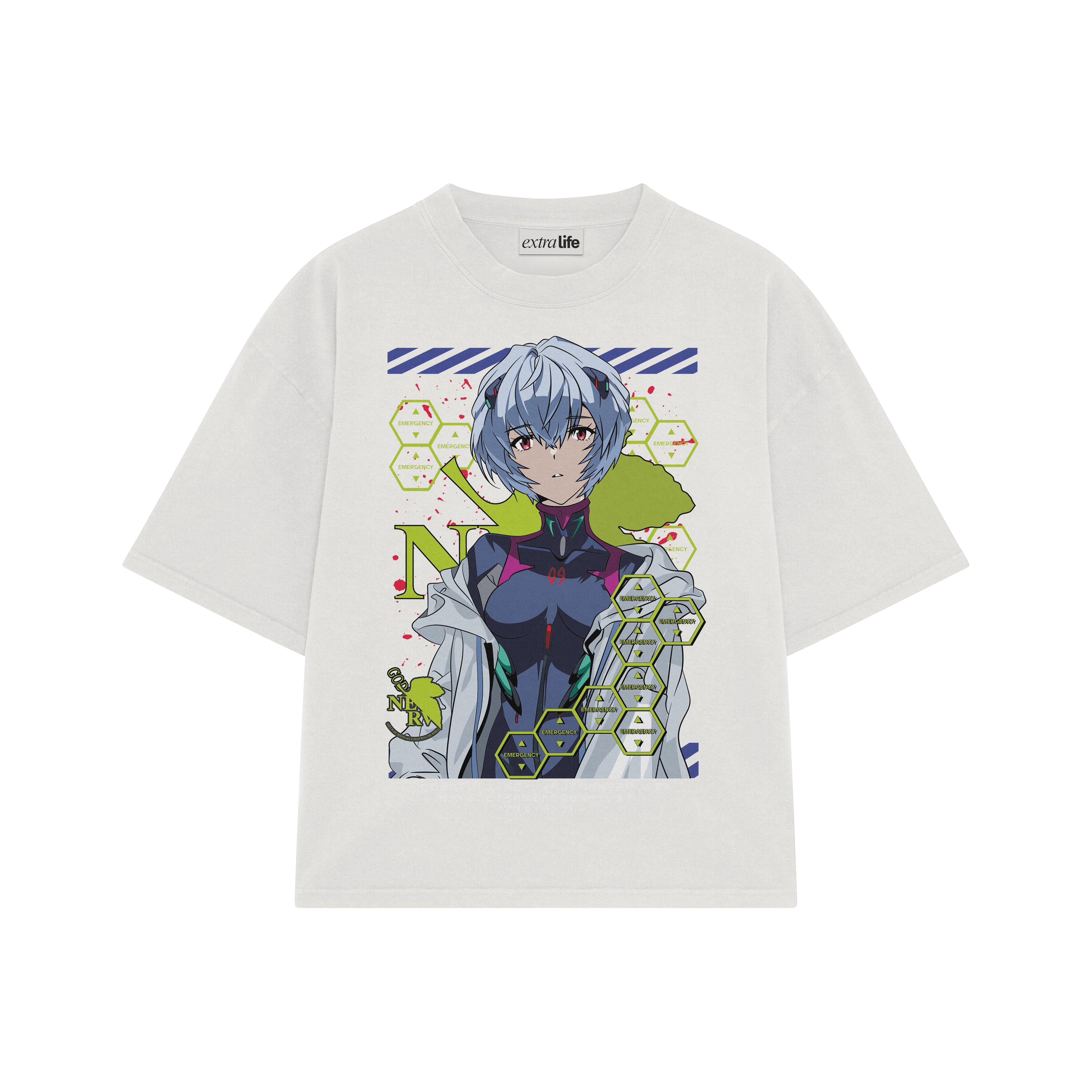Playera streetwear premium de anime y gaming ExtraLife MX, corte boxy oversized drop shoulder heavyweight en color Deep Black y Off-White, moda urbana mexicana de culto.