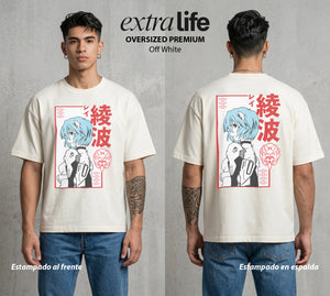Unidad de Combate | El Alma del EVA #01426 - Playera Oversized Premium | Off White - Foto en modelo