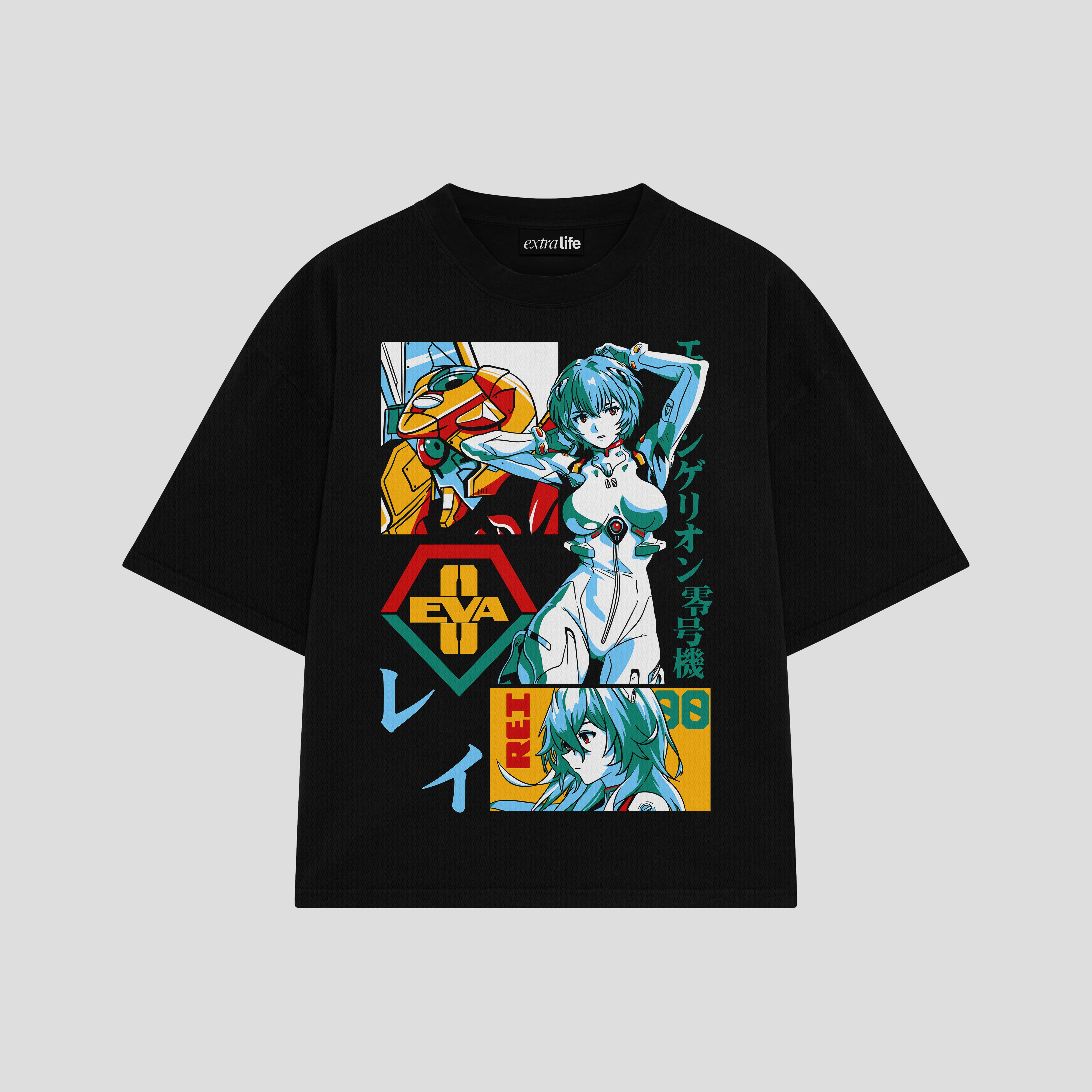Playera streetwear premium de anime y gaming ExtraLife MX, corte boxy oversized drop shoulder heavyweight en color Deep Black y Off-White, moda urbana mexicana de culto.