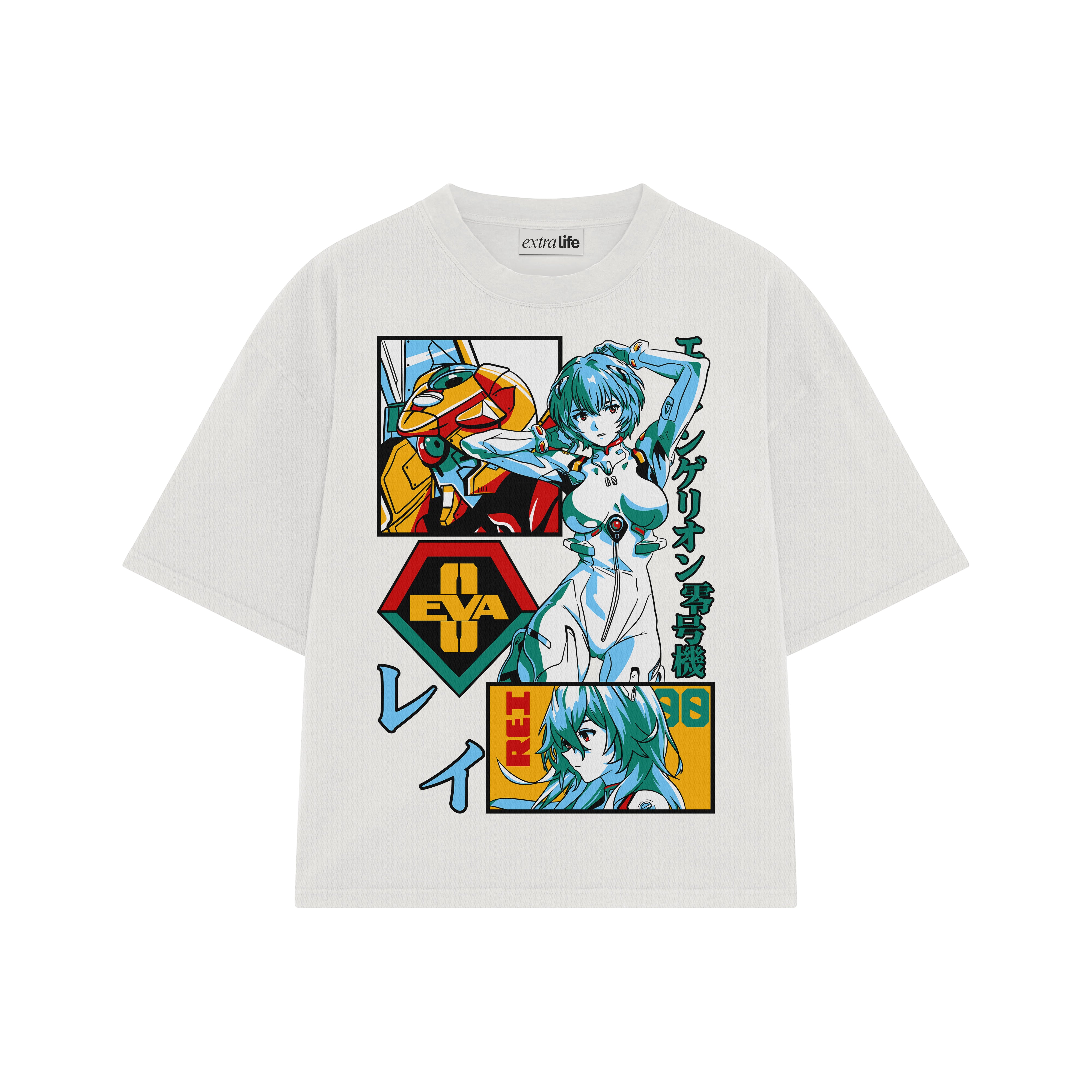 Playera streetwear premium de anime y gaming ExtraLife MX, corte boxy oversized drop shoulder heavyweight en color Deep Black y Off-White, moda urbana mexicana de culto.