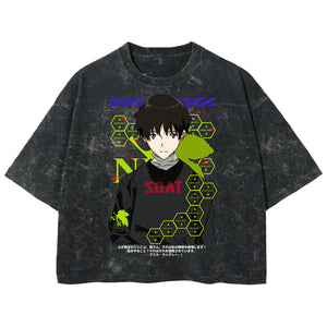 Playera streetwear premium de anime y gaming ExtraLife MX, corte boxy deluxe mineral wash heavyweight en color Acid Wash, moda urbana mexicana de culto.
