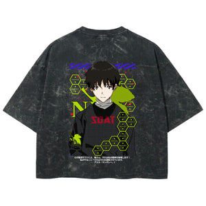 Playera streetwear premium de anime y gaming ExtraLife MX, corte boxy deluxe mineral wash heavyweight en color Acid Wash, moda urbana mexicana de culto.