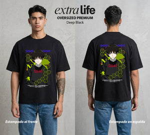 Unidad de Combate | El Niño Renuente #01432 - Playera Oversized Premium | Deep Black - Foto en modelo