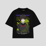 Playera streetwear premium de anime y gaming ExtraLife MX, corte boxy oversized drop shoulder heavyweight en color Deep Black y Off-White, moda urbana mexicana de culto.