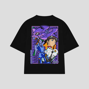 Playera streetwear premium de anime y gaming ExtraLife MX, corte boxy oversized drop shoulder heavyweight en color Deep Black y Off-White, moda urbana mexicana de culto.