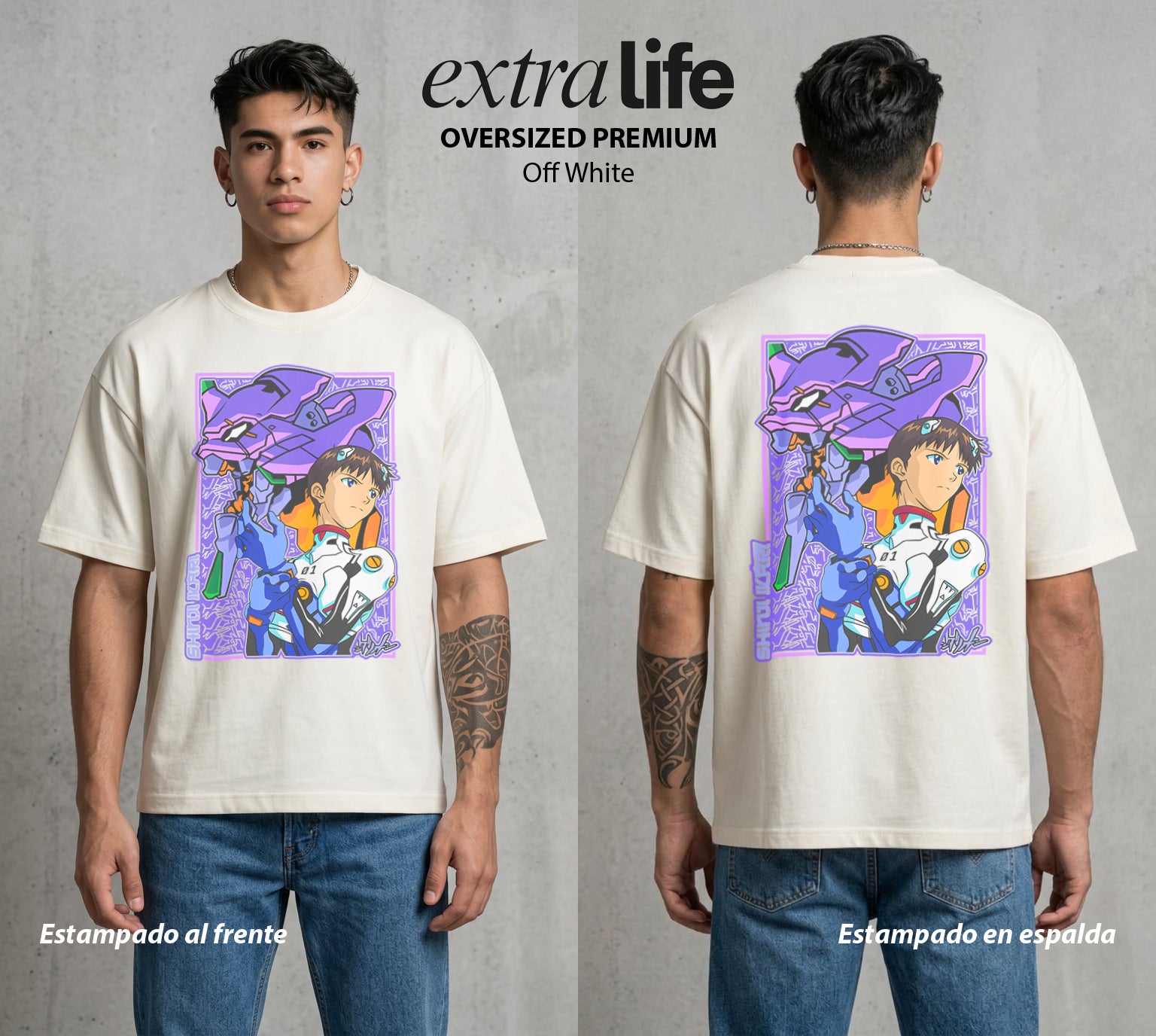 Unidad de Combate | El Piloto a la Fuerza #01433 - Playera Oversized Premium | Off White - Foto en modelo