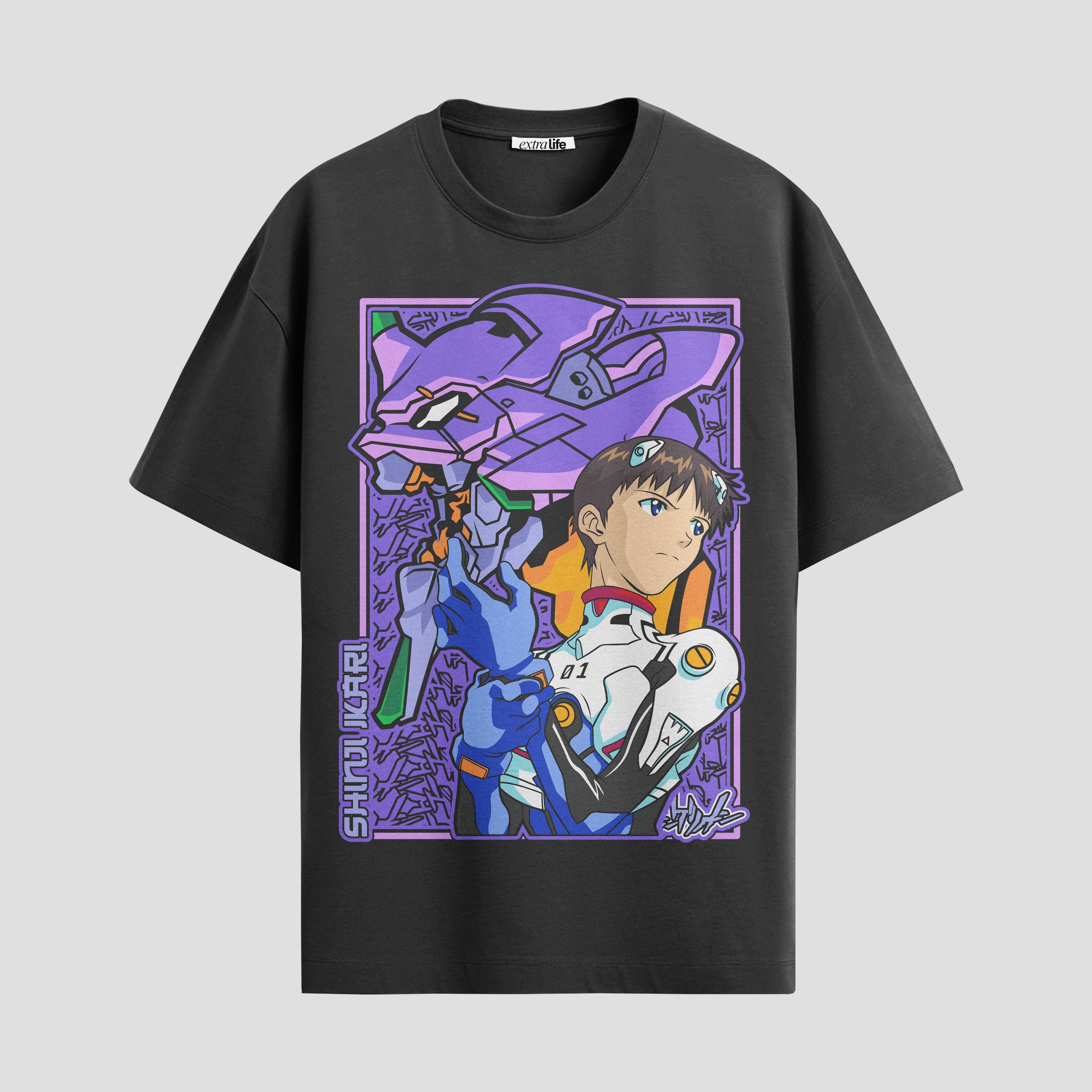 Playera urbana de anime y gaming ExtraLife MX, corte Standard Fit unisex ligero y transpirable en color Deep Black y Pure White, ropa de uso diario para gym y casual.