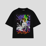 Playera streetwear premium de anime y gaming ExtraLife MX, corte boxy oversized drop shoulder heavyweight en color Deep Black y Off-White, moda urbana mexicana de culto.