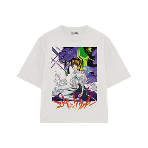 Playera streetwear premium de anime y gaming ExtraLife MX, corte boxy oversized drop shoulder heavyweight en color Deep Black y Off-White, moda urbana mexicana de culto.