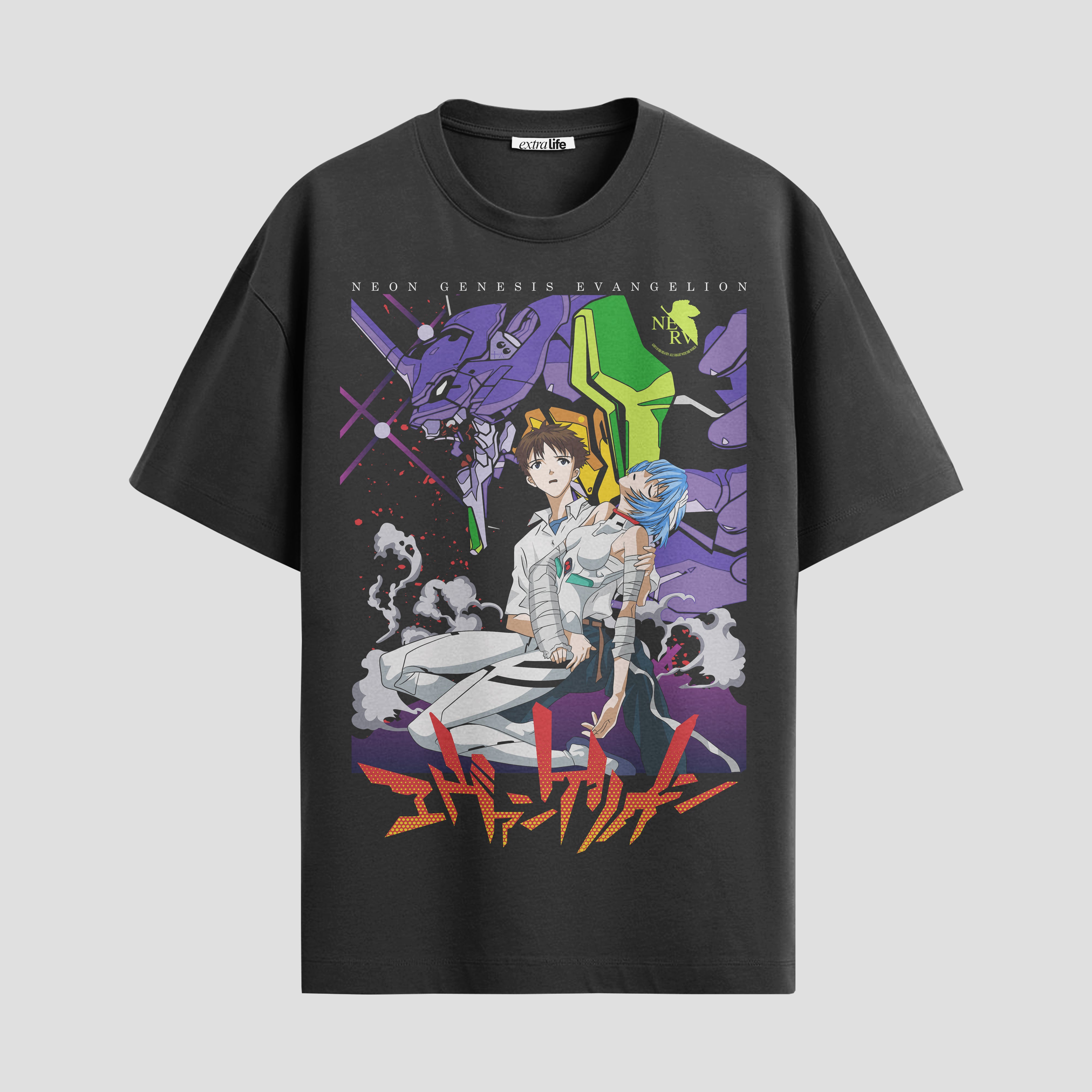 Playera urbana de anime y gaming ExtraLife MX, corte Standard Fit unisex ligero y transpirable en color Deep Black y Pure White, ropa de uso diario para gym y casual.