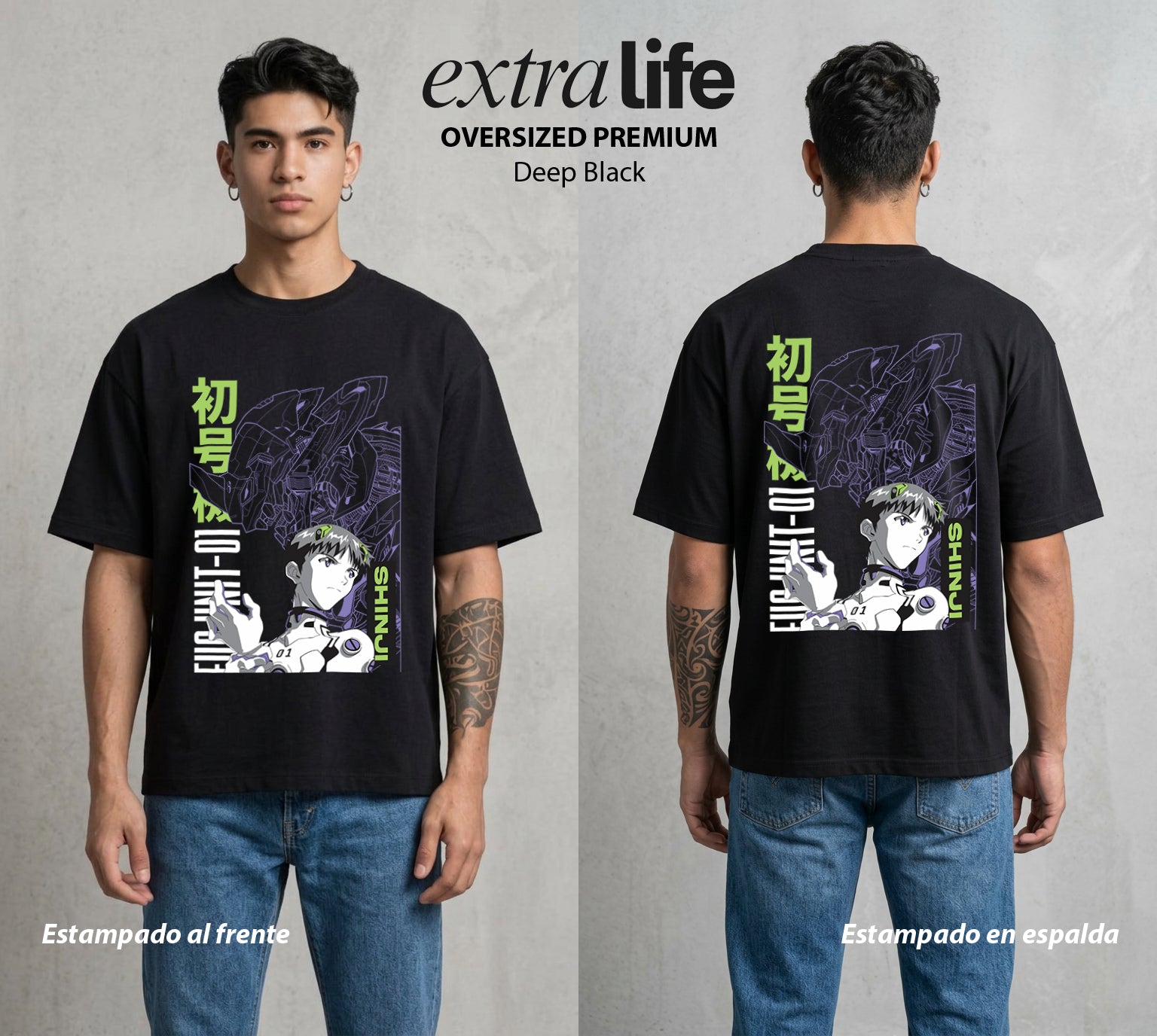 Unidad de Combate | El Que Entra al Robot #01436 - Playera Oversized Premium | Deep Black - Foto en modelo