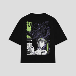 Playera streetwear premium de anime y gaming ExtraLife MX, corte boxy oversized drop shoulder heavyweight en color Deep Black y Off-White, moda urbana mexicana de culto.