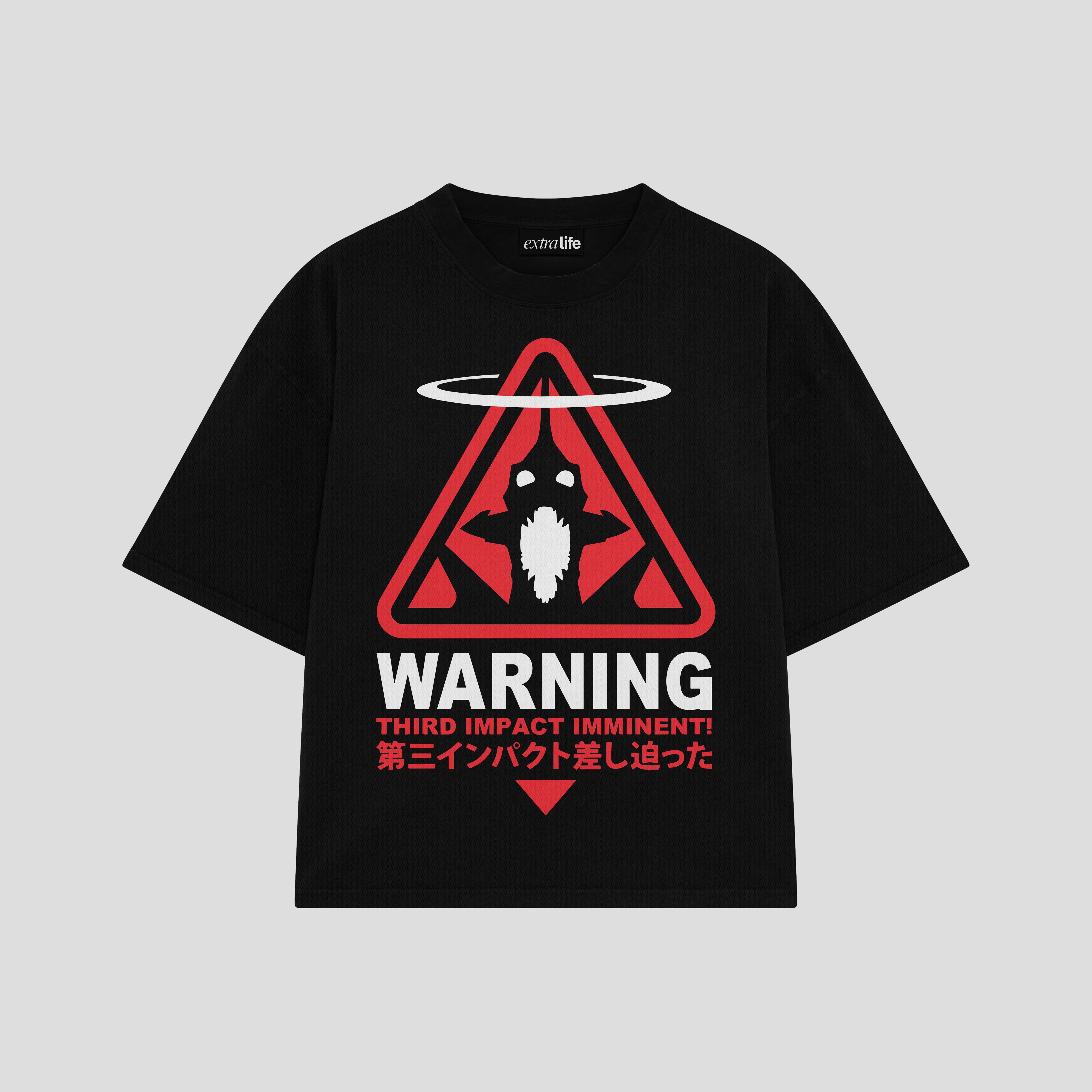 Playera streetwear premium de anime y gaming ExtraLife MX, corte boxy oversized drop shoulder heavyweight en color Deep Black y Off-White, moda urbana mexicana de culto.