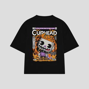 Playera streetwear premium de anime y gaming ExtraLife MX, corte boxy oversized drop shoulder heavyweight en color Deep Black y Off-White, moda urbana mexicana de culto.