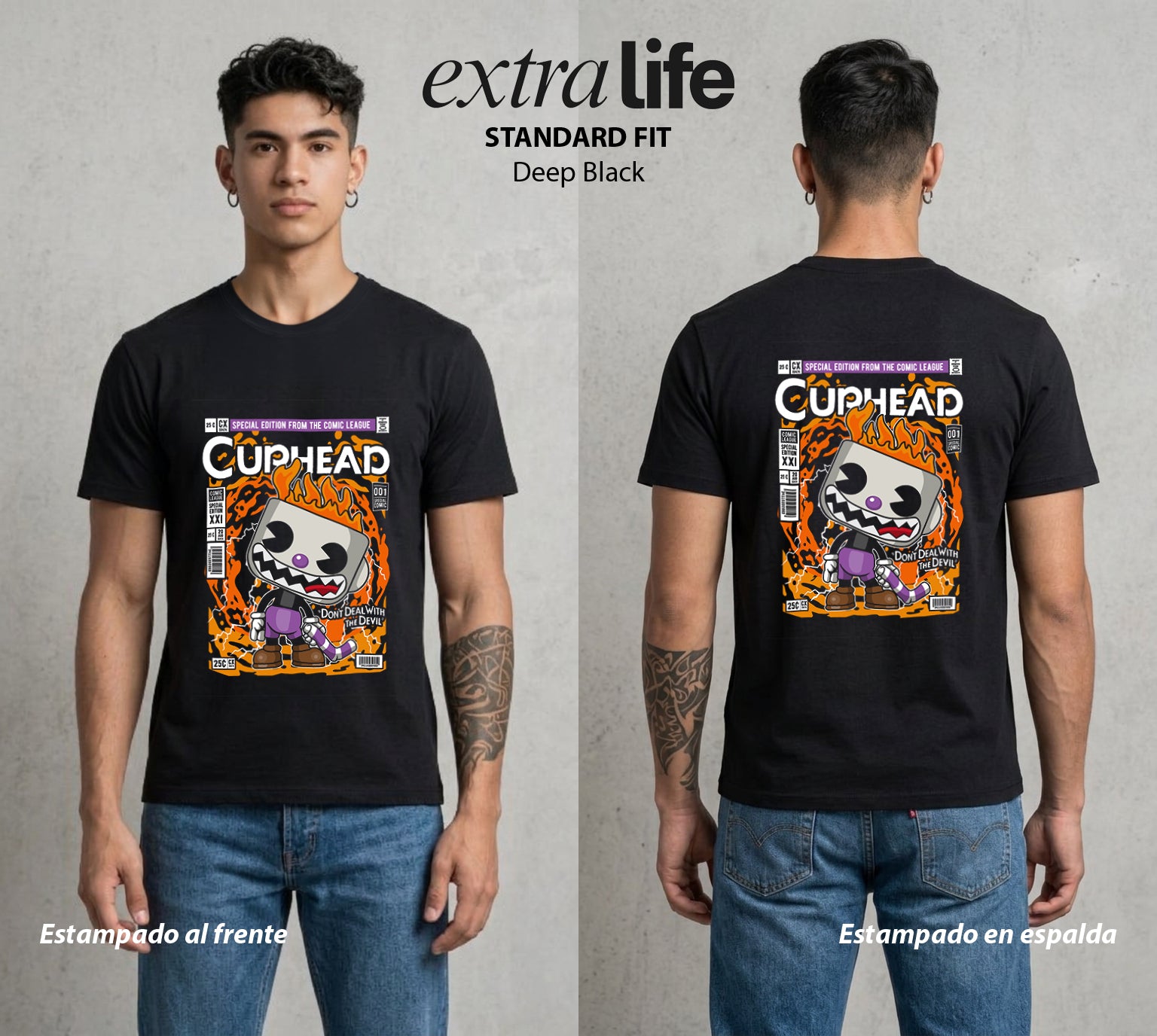 El Trato con el Diablo | La Copa del Mal #01439 - Playera Standard Fit | Deep Black - Foto en modelo
