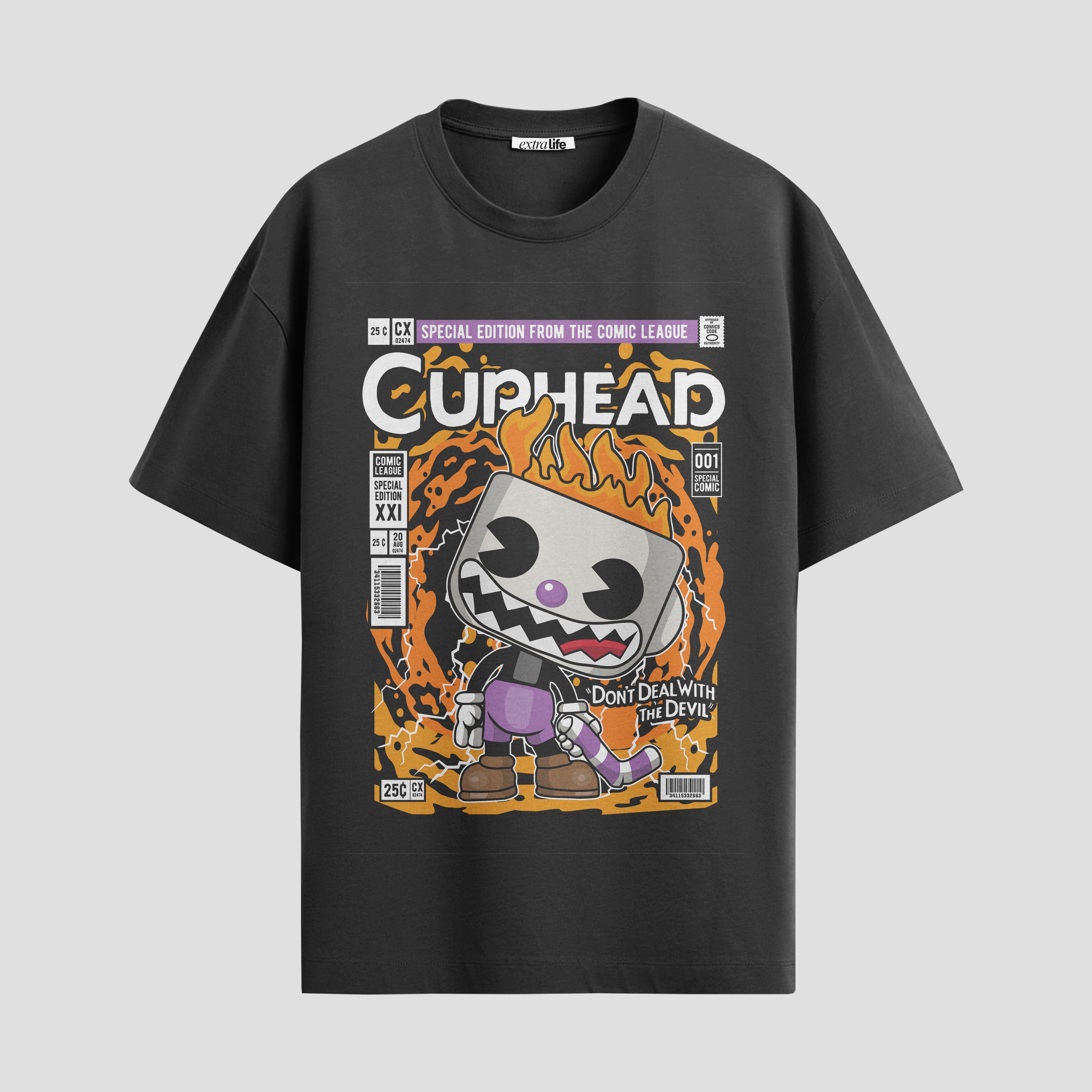 Playera urbana de anime y gaming ExtraLife MX, corte Standard Fit unisex ligero y transpirable en color Deep Black y Pure White, ropa de uso diario para gym y casual.