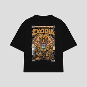 Playera streetwear premium de anime y gaming ExtraLife MX, corte boxy oversized drop shoulder heavyweight en color Deep Black y Off-White, moda urbana mexicana de culto.